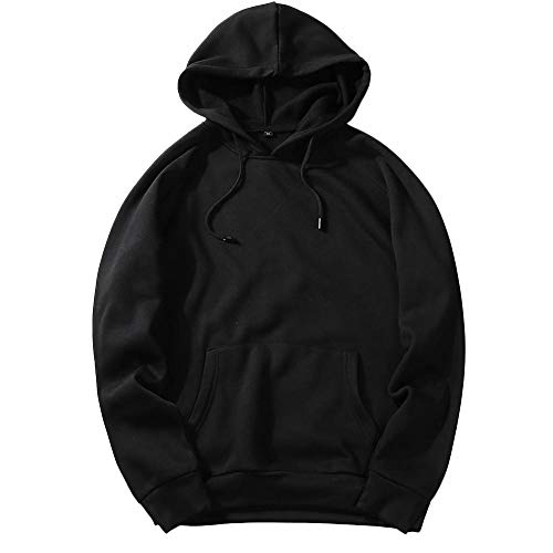 YEBIRAL Herren Basic Hoodie Kapuzenpullover Jungen Sweatshirt Pullover Mit Kapuze Fleece Sweatjacke Einfarbig(2XL,Schwarz) von YEBIRAL