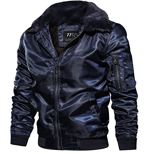 YEBIRAL Herren Bomberjacke mit Pelzkragen Winter Dick Fleece Gefüttert Militär Cargo Jacke Pilotenjacke Fliegerjacke Blouson von YEBIRAL