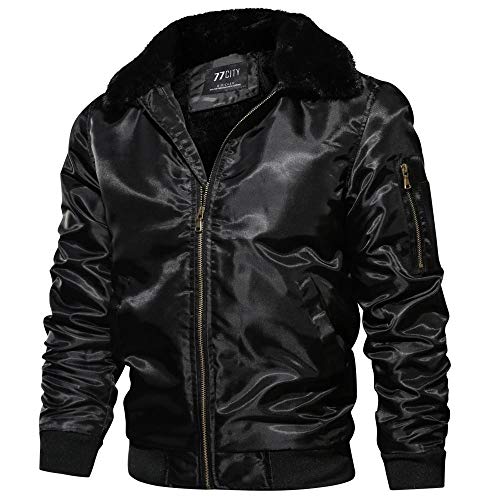 YEBIRAL Herren Bomberjacke mit Pelzkragen Winter Dick Fleece Gefüttert Militär Cargo Jacke Pilotenjacke Fliegerjacke Blouson von YEBIRAL