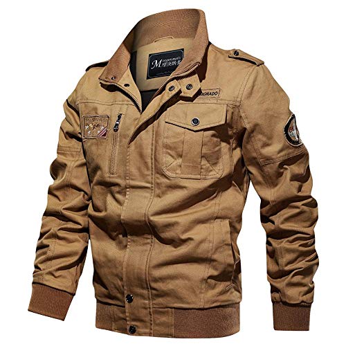 YEBIRAL Herren Cargo Jacke Militär US Feldjacke Multi Taschen Stehkragen Baumwoll Übergangsjacke Bomberjacke von YEBIRAL