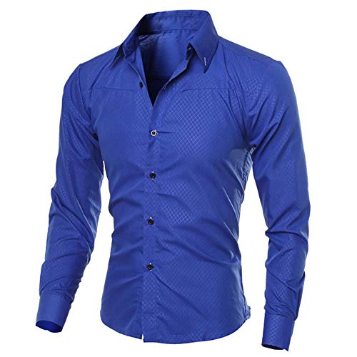 YEBIRAL Herren Hemd Slim Fit Diamant-Gitter Karohemd Kariert Langarmhemd Baumwolle Button-down Freizeit Business Party Shirt für Männer von YEBIRAL