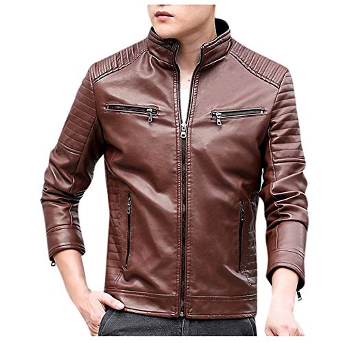 YEBIRAL Herren Jacke Kunst- Lederjacke Bikerjacke Slim Fit Männer Freizeitjacke Übergangsjacke von YEBIRAL