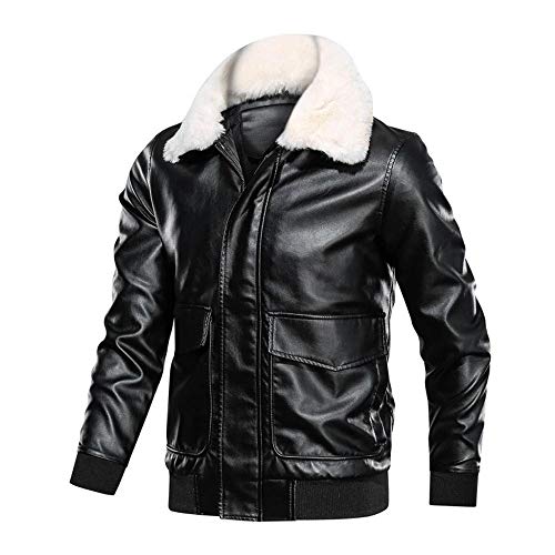 YEBIRAL Herren Lederjacke Mit Abnehmbarer Pelzkragen Kunstlederjacke Motorrad Jacke Übergangsjacke Bomberjacke Bikerjacke von YEBIRAL