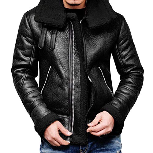 YEBIRAL Herren Lederjacke Winterjacke Dicke Warme Revers Kunstlederjacke Übergangsjacke Kunstleder gefütterter Vintage Jacke von YEBIRAL