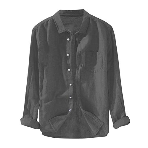 YEBIRAL Herren Leinenhemd Herren Langarm Hemd Sommerhemd Regular Fit Button-down Freizeithemd mit Front Tasche Leinen Shirt von YEBIRAL