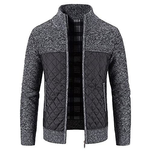 YEBIRAL Herren Strickjacke Herbst Winter Übergangsjacke Warm Gefütterte Cardigan Männer Freizeitjacke Grobstrick Pullover mit Stehkragen Strickpullover Winterjacke von YEBIRAL