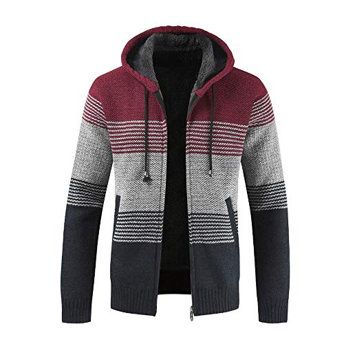 YEBIRAL Herren Strickjacke Mit Kapuze Und Reißverschluss Cardigan Männer Pullover gestreiften Windbreaker dicken warmen Hoodie Outwear Oberteile Knit Mantel Winter Herbst von YEBIRAL