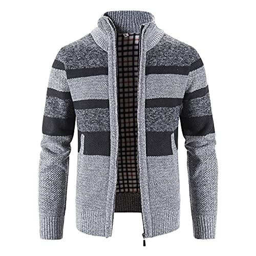 YEBIRAL Herren Strickjacke Stehkragen Cardigan Grobstrick Pullover Winterjacke Übergangsjacke Männer Herbst Dicke Strickpullover Sweatshirt Jacke mit Reißverschluss und Taschen von YEBIRAL