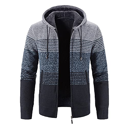 YEBIRAL Herren Strickjacke mit Kapuze Cardigan Dicker Pullover Grobstrick Kapuzenjacke Warm Fleece-Gefüttert Übergangsjacke Hoodie Strickpullover Männer Jacke Winter von YEBIRAL