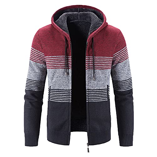 YEBIRAL Herren Strickjacke mit Kapuze Cardigan Dicker Pullover Grobstrick Kapuzenjacke Warm Fleece-Gefüttert Übergangsjacke Hoodie Strickpullover Männer Jacke Winter von YEBIRAL