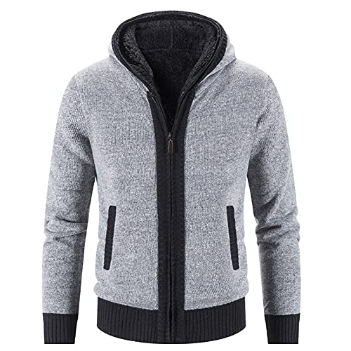 YEBIRAL Herren Strickjacke mit Kapuze Fleece-Gefüttert Cardigan Herbst Winter Männer Dicker Warm Strickpullover Grobstrick Kapuzenjacke Hoodie Reißverschluss Winterjacke von YEBIRAL