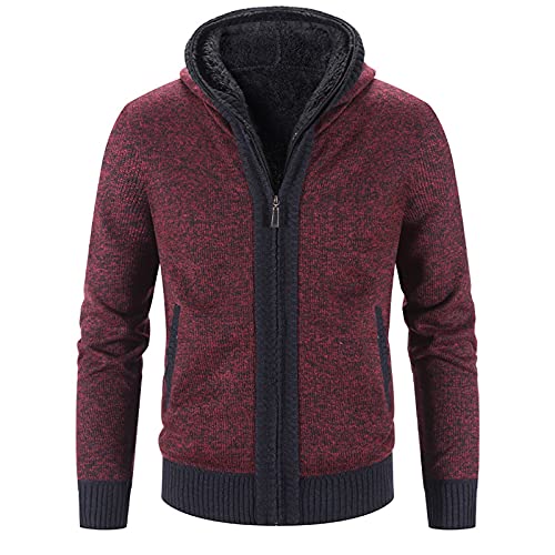 YEBIRAL Herren Strickjacke mit Kapuze Fleece-Gefüttert Cardigan Herbst Winter Männer Dicker Warm Strickpullover Grobstrick Kapuzenjacke Hoodie Reißverschluss Winterjacke von YEBIRAL