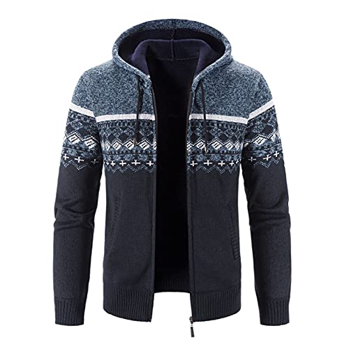 YEBIRAL Herren Strickjacke mit Kapuze Hoodie Cardigan Zipper Winterpullover Grobstrick Norweger Pullover Warm Freizeitjacke Männer Kapuzenjacke für Weihnachten Winter von YEBIRAL