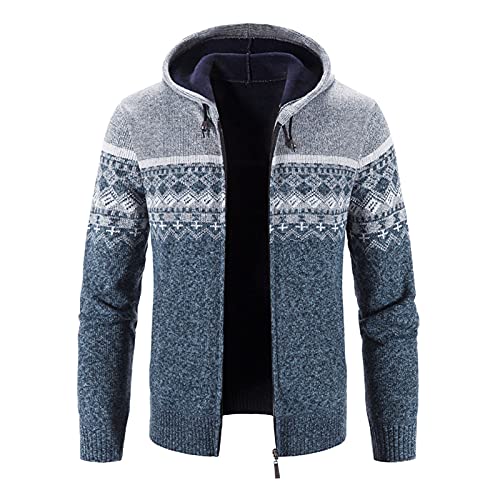 YEBIRAL Herren Strickjacke mit Kapuze Hoodie Cardigan Zipper Winterpullover Grobstrick Norweger Pullover Warm Freizeitjacke Männer Kapuzenjacke für Weihnachten Winter von YEBIRAL