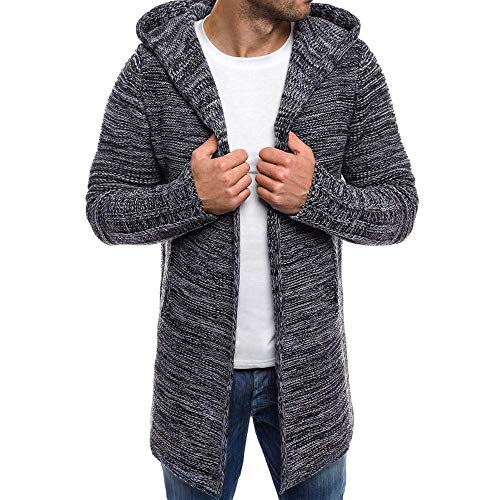 YEBIRAL Herren Strickjacke mit Kapuze Slim Fit Grobstrick Sweatjacke Lang Cardigan Moderner Männer Winter-Freizeit-Jacke Langarm Hoodie-Pullover von YEBIRAL