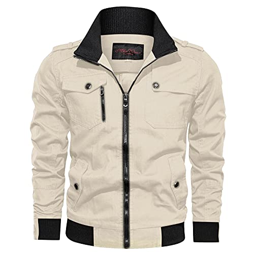 YEBIRAL Herren Übergangsjacke Leicht Winter Jacke Fliegerjacke Militär Jacke Stehkragen Pilotenjacke Retro Bomberjacke Frühling Herbstjacke Baumwolle Cargo Jacke mit Vielen Taschen von YEBIRAL