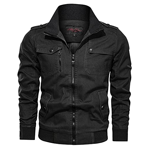 YEBIRAL Herren Übergangsjacke Leicht Winter Jacke Fliegerjacke Militär Jacke Stehkragen Pilotenjacke Retro Bomberjacke Frühling Herbstjacke Baumwolle Cargo Jacke mit Vielen Taschen von YEBIRAL