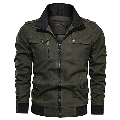 YEBIRAL Herren Übergangsjacke Leicht Winter Jacke Fliegerjacke Militär Jacke Stehkragen Pilotenjacke Retro Bomberjacke Frühling Herbstjacke Baumwolle Cargo Jacke mit Vielen Taschen von YEBIRAL