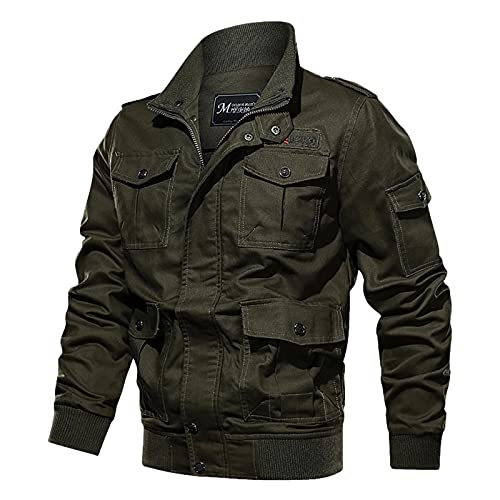 YEBIRAL Herren Übergangsjacke Leicht Winter Military Jacke Herbstjacke Bomberjacke Stehkragen Fliegerjacke Piloten Feldjacke Outdoor Army Jacke mit Multi Taschen von YEBIRAL