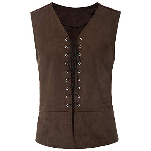 YEBIRAL Herren Vintage Gothic Weste Mittelalter Renaissance Pirate Schnürweste Ärmellos V-Ausschnitt Steampunk Cosplay Uniform Hochzeit Party Karneval Kostüm von YEBIRAL