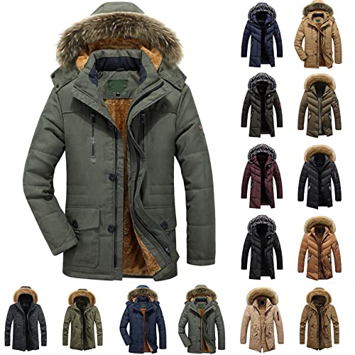 YEBIRAL Herren Warm Winterjacke Gefütterte Winterparka Steppjacke Kunstfell Wintermantel Parka Übergangsjacke Baumwolle Outdoor Herrenjacke Jacke mit Teddy-Futter und Abnehmbarer Kapuze von YEBIRAL