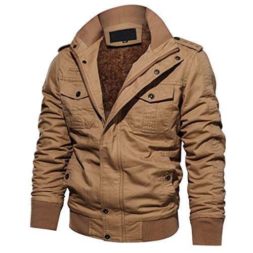 YEBIRAL Herren Winter Dick Fleece Gefüttert Militär Cargo Jacke Feldjacke Bomberjacke Übergangsjacke Baumwoll Hoodies mit Multi Taschen (Y-01 Khaki, M) von YEBIRAL