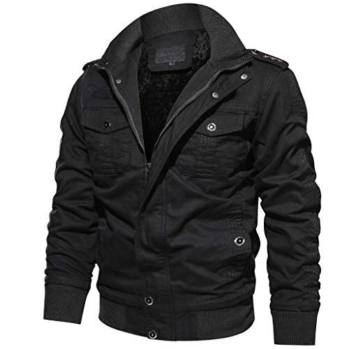 YEBIRAL Herren Winter Dick Fleece Gefüttert Militär Cargo Jacke Feldjacke Bomberjacke Übergangsjacke Baumwoll Hoodies mit Multi Taschen (Y-01 Schwarz, 4XL) von YEBIRAL