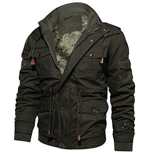 YEBIRAL Herren Winter Dick Fleece Gefüttert Militär Cargo Jacke Feldjacke Bomberjacke Übergangsjacke Baumwoll Hoodies mit Multi Taschen von YEBIRAL