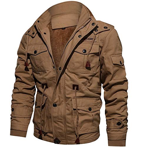 YEBIRAL Herren Winter Dick Fleece Gefüttert Militär Cargo Jacke Feldjacke Bomberjacke Übergangsjacke Baumwoll Hoodies mit Multi Taschen von YEBIRAL