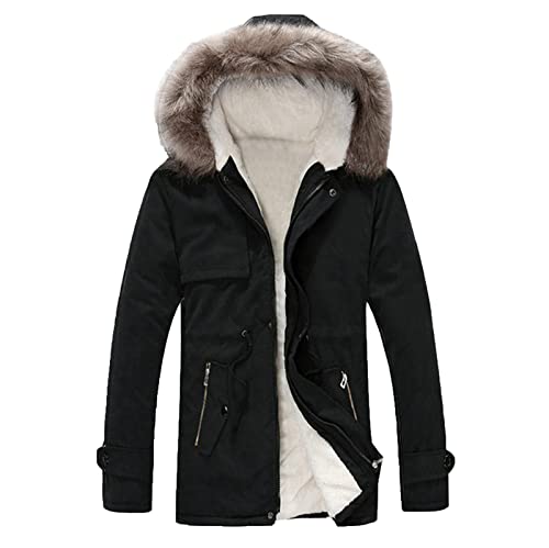 YEBIRAL Herren Winter Jacke Herrenjacke Teddy-Futter Winterjacke Parka Mantel Übergangsjacke Wintermantel mit Kunstfell Kapuze Outdoor Warm Gefütterte Steppjacke von YEBIRAL