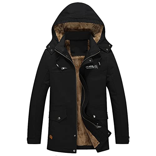 YEBIRAL Herren Winter Parka Warme Fleece-Futter Winterjacke Übergangsjacke mit Abnehmbarer Kapuze Lang Mantel Outdoor Gefütterte Steppjacke Jacke von YEBIRAL