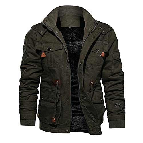 YEBIRAL Herren Winterjacke Fleece Gefüttert Warm Militär Jacke Winterparka Cargo Outdoorjacke mit Abnehmbarer Kapuze Winter Mantel Übergangsjacke Fliegerjacke Bomberjacke mit Vielen Taschen von YEBIRAL