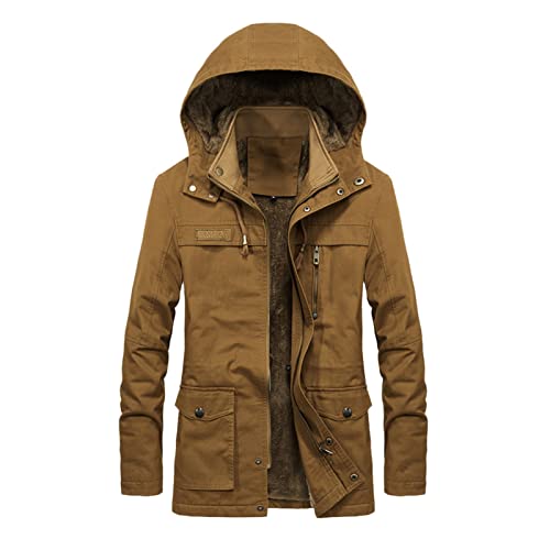 YEBIRAL Herren Winterjacke Warme Parka Teddyfell Gefüttert Übergangsjacke Wintermantel mit Abnehmbarer Kapuze Stehkragen Fleecejacke Outdoor Steppjacke Jacke für Männer von YEBIRAL