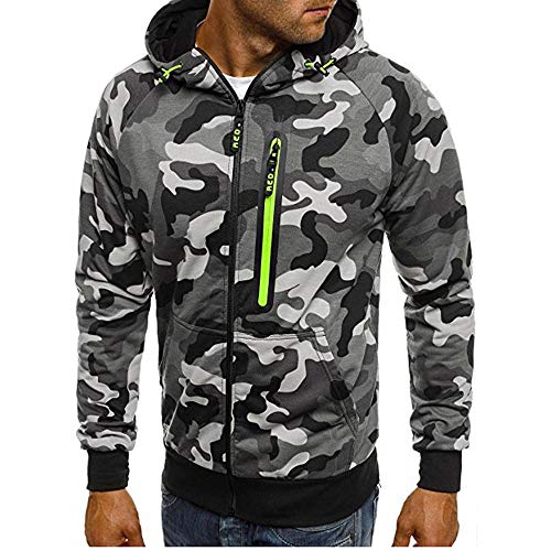 YEBIRAL Herren Zip Hoody Sweatjacke Kapuzenjacke Sport Fitness Training Sweatshirt Kapuzenpullover Camouflage Pullover Mit Kapuze Und Reißverschluss 7031(L,Grau) von YEBIRAL