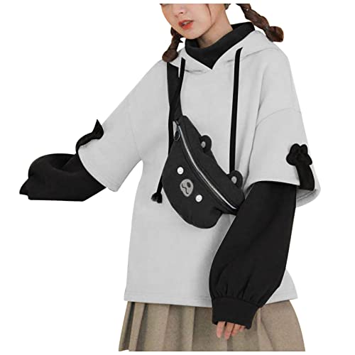 YEBIRAL Hoodie Damen, Teenager Mädchen Bär Anime Kapuzenpullover Herbst Winter Warm Pulli Langarm Sweatshirt Pullover Japanischer Harajuku Kapuzenpulli Kawaii Clothes Streetwear von YEBIRAL