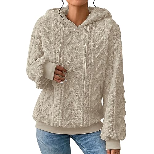 YEBIRAL Hoodie Damen Kapuzenpullover Oversize Fleece Pullover Herbst Winter Warm Oberteile Jacquard Langarm Einfarbig Casual Kapuzenpulli Sweatshirt mit Kapuze von YEBIRAL