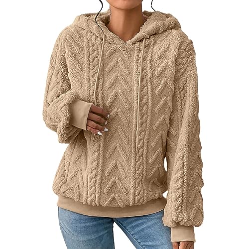 YEBIRAL Hoodie Damen Kapuzenpullover Oversize Fleece Pullover Herbst Winter Warm Oberteile Jacquard Langarm Einfarbig Casual Kapuzenpulli Sweatshirt mit Kapuze von YEBIRAL