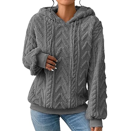 YEBIRAL Hoodie Damen Kapuzenpullover Oversize Fleece Pullover Herbst Winter Warm Oberteile Jacquard Langarm Einfarbig Casual Kapuzenpulli Sweatshirt mit Kapuze von YEBIRAL