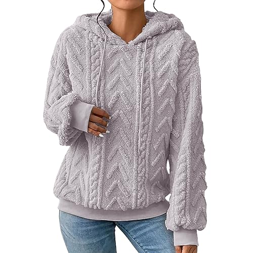 YEBIRAL Hoodie Damen Kapuzenpullover Oversize Fleece Pullover Herbst Winter Warm Oberteile Jacquard Langarm Einfarbig Casual Kapuzenpulli Sweatshirt mit Kapuze von YEBIRAL
