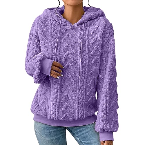YEBIRAL Hoodie Damen Kapuzenpullover Oversize Fleece Pullover Herbst Winter Warm Oberteile Jacquard Langarm Einfarbig Casual Kapuzenpulli Sweatshirt mit Kapuze von YEBIRAL