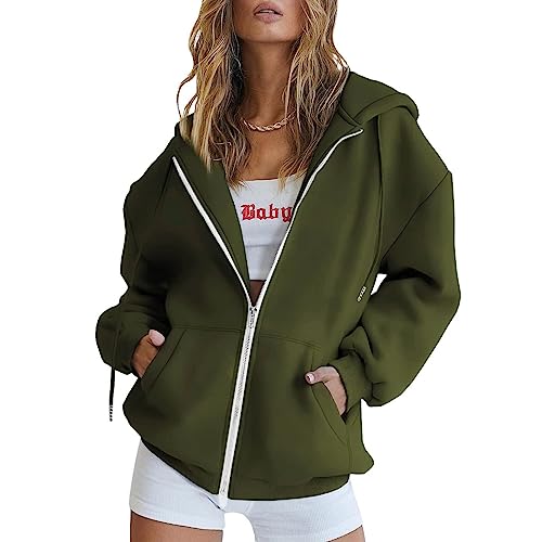 YEBIRAL Hoodie Damen Sweatjacke Oversize Zip Up Hoodie Y2k Kapuzenjacke Casual Pullover Oberteile Kapuzenpullover Herbst Winter Sweatshirt Jacke mit Kapuze von YEBIRAL