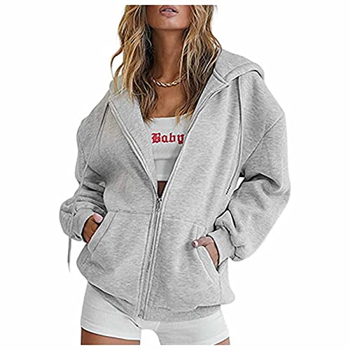 YEBIRAL Hoodie Damen Sweatjacke Oversize Zip Up Hoodie Y2k Kapuzenjacke Casual Pullover Oberteile Kapuzenpullover Herbst Winter Sweatshirt Jacke mit Kapuze von YEBIRAL