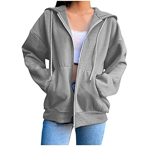 YEBIRAL Hoodie Damen Sweatjacke Oversize Zip Up Hoodie Y2k Kapuzenjacke Casual Pullover Oberteile Kapuzenpullover Herbst Winter Sweatshirt Jacke mit Kapuze von YEBIRAL