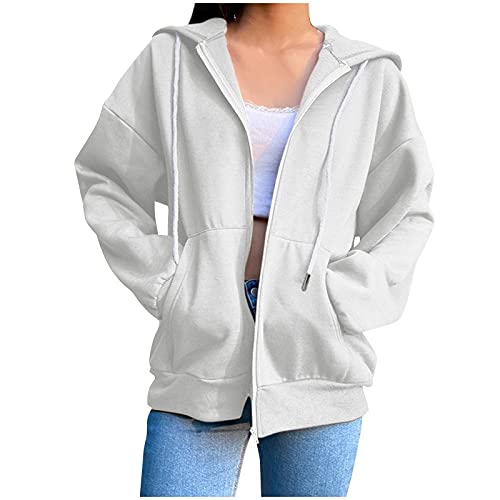 YEBIRAL Hoodie Damen Sweatjacke Oversize Zip Up Hoodie Y2k Kapuzenjacke Casual Pullover Oberteile Kapuzenpullover Herbst Winter Sweatshirt Jacke mit Kapuze von YEBIRAL