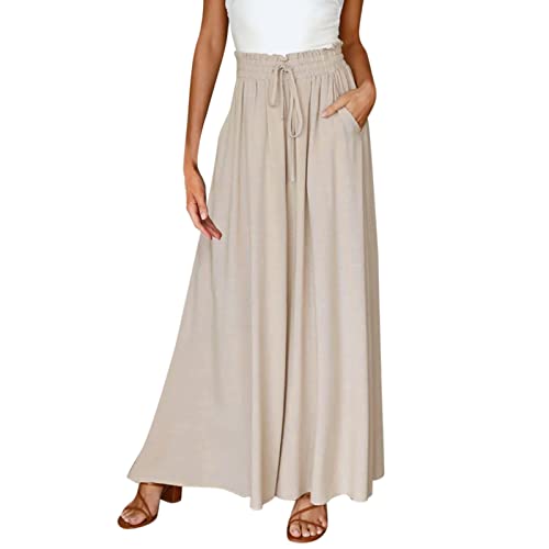 YEBIRAL Hose Damen Sommer Hosenrock Palazzo Hose Weites Bein Freizeithose Marlenehose Elegante Elastische Taille Lang Strandhose Sommerhose mit Taschen von YEBIRAL
