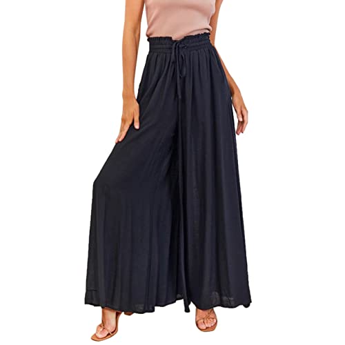 YEBIRAL Hose Damen Sommer Hosenrock Palazzo Hose Weites Bein Freizeithose Marlenehose Elegante Elastische Taille Lang Strandhose Sommerhose mit Taschen von YEBIRAL