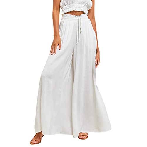 YEBIRAL Hose Damen Sommer Hosenrock Palazzo Hose Weites Bein Freizeithose Marlenehose Elegante Elastische Taille Lang Strandhose Sommerhose mit Taschen von YEBIRAL