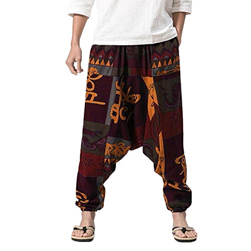 YEBIRAL Hosen Herren Baggy Casual Hose Mode Freizeithose Männer Weite Hippie Hose Haremshose Aladinhose Pumphose Heißer (XXL,Mehrfarbig) von YEBIRAL