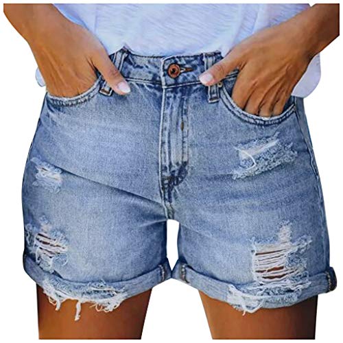 YEBIRAL Jeans Shorts Damen Sommer Kurze Hosen Bermuda Shorts Stretch Baumwolle Denim Shorts Ripped Jeansshorts Löchern Hotpants Frauen Casual Mittlere Taille Kurze Jeanshose mit Taschen von YEBIRAL