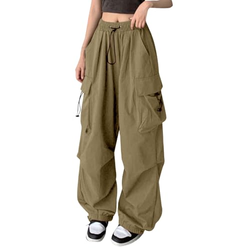YEBIRAL Jogginghose Tall Damen Cargohose Damen Sommer Hohe Taille Jogginghose mit Taschen Einstellbar Kordelzug Weites Bein Sporthose Lang Hose Elastischem Meine bestellungen anzeigen von YEBIRAL